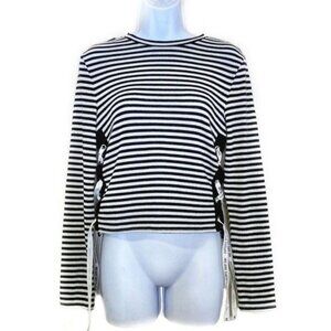 Divided H&M Cropped Lightweight Sweater S Knit Top B&W Pullover Mall Goth Stripe